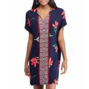 NWT CHAPS Navy Red Floral Print Shift Dress